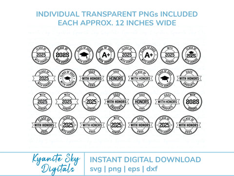 2025 Grad With Honors SVG Bundle round seal graduation clipart SVG Kyanite Sky Digitals 