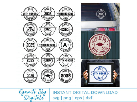 2025 Grad With Honors SVG Bundle round seal graduation clipart SVG Kyanite Sky Digitals 