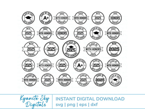 2025 Grad With Honors SVG Bundle round seal graduation clipart SVG Kyanite Sky Digitals 