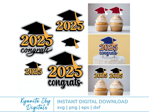 2025 Graduation Cake and Cupcake Toppers SVG cut files bundle SVG Kyanite Sky Digitals 