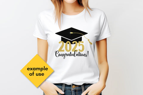 2025 Graduation PNG Sublimation Golden Glitter Numbers & Black Academic Cap | Graduate 25 T-Shirt Print Design Digital Download | Grad 2025 Sublimation AnnaViolet_store 