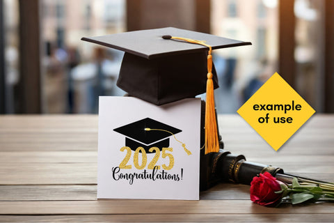 2025 Graduation PNG Sublimation Golden Glitter Numbers & Black Academic Cap | Graduate 25 T-Shirt Print Design Digital Download | Grad 2025 Sublimation AnnaViolet_store 