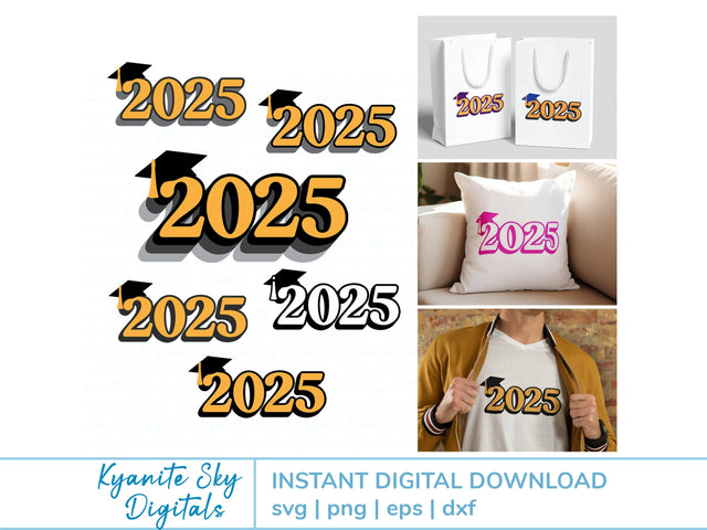 2025 Graduation SVG bundle senior class cap and tassel graphics SVG Kyanite Sky Digitals 