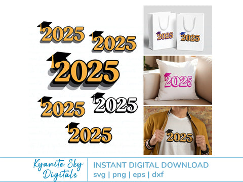2025 Graduation SVG bundle senior class cap and tassel graphics SVG Kyanite Sky Digitals 