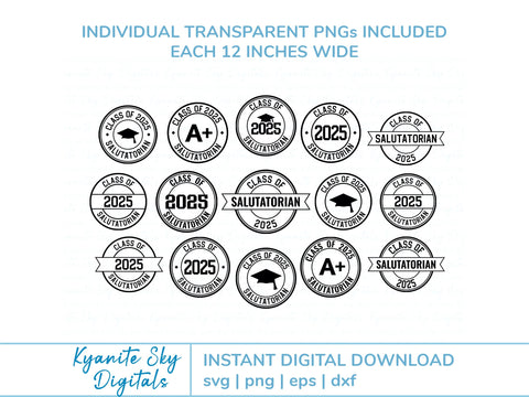 2025 Salutatorian SVG Bundle round seal graduation clipart SVG Kyanite Sky Digitals 