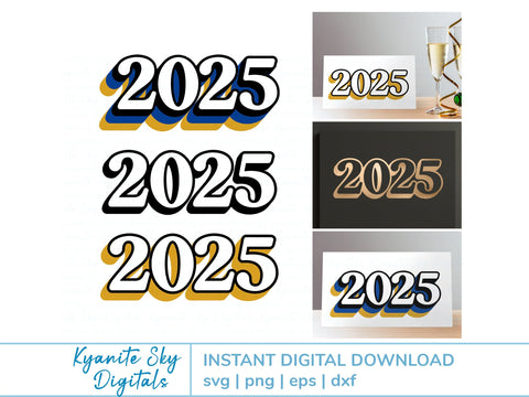 2025 SVG files year 2025 retro vintage shadow style SVG Kyanite Sky Digitals 