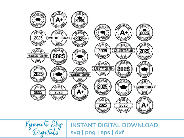 2025 Valedictorian Salutatorian SVG Bundle graduation graphics SVG Kyanite Sky Digitals 