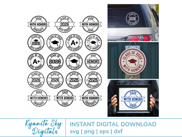 2026 Grad With Honors SVG Bundle round seal graduation clipart SVG Kyanite Sky Digitals 