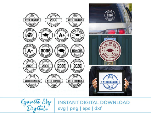 2026 Grad With Honors SVG Bundle round seal graduation clipart SVG Kyanite Sky Digitals 