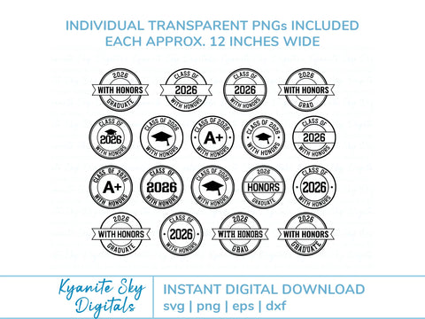 2026 Grad With Honors SVG Bundle round seal graduation clipart SVG Kyanite Sky Digitals 