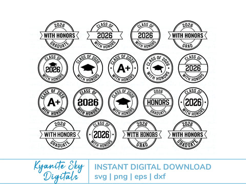 2026 Grad With Honors SVG Bundle round seal graduation clipart SVG Kyanite Sky Digitals 