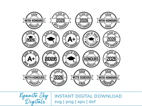 2026 Grad With Honours SVG Bundle round seal graduation clipart SVG Kyanite Sky Digitals 