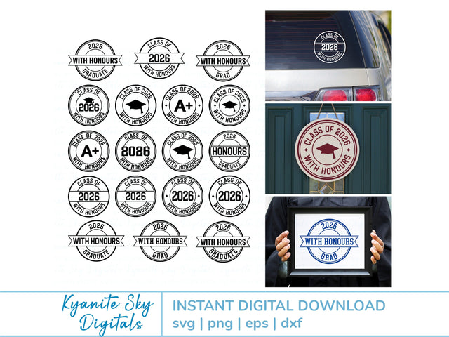 2026 Grad With Honours SVG Bundle round seal graduation clipart SVG Kyanite Sky Digitals 