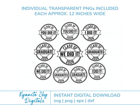 2026 Graduation SVG bundle circle seal round stamp clipart SVG Kyanite Sky Digitals 