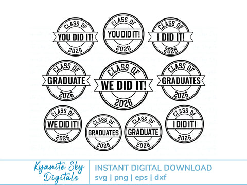 2026 Graduation SVG bundle circle seal round stamp clipart SVG Kyanite Sky Digitals 