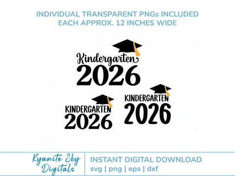 2026 Kindergarten Graduation SVG cut files, grad cap and tassel SVG Kyanite Sky Digitals 