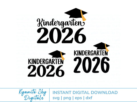 2026 Kindergarten Graduation SVG cut files, grad cap and tassel SVG Kyanite Sky Digitals 