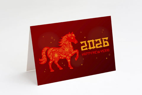 2026 New Year Greeting Card Printable 5 x 7 in | Happy 2026 Horse Zodiac Symbol Chinese NY, Asian Style Folded Postcard PDF Digital Download Sublimation AnnaViolet_store 