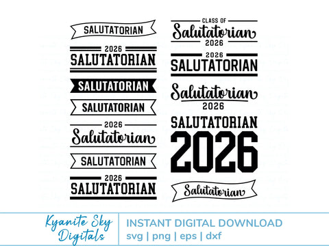 2026 Salutatorian SVG bundle, graduation vinyl cut files, grad PNG clipart SVG Kyanite Sky Digitals 