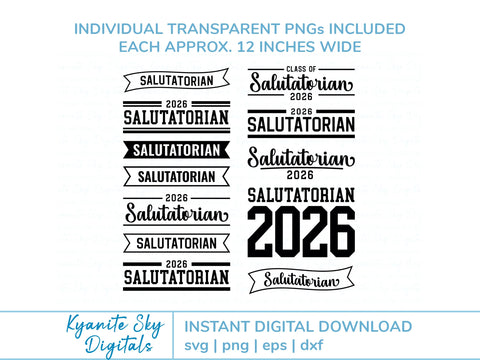 2026 Salutatorian SVG bundle, graduation vinyl cut files, grad PNG clipart SVG Kyanite Sky Digitals 