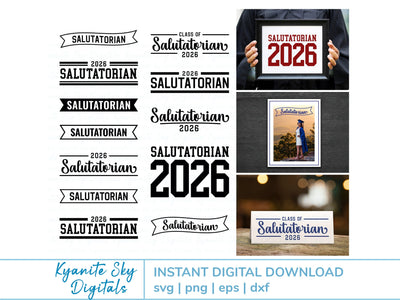 2026 Salutatorian SVG bundle, graduation vinyl cut files, grad PNG clipart SVG Kyanite Sky Digitals 