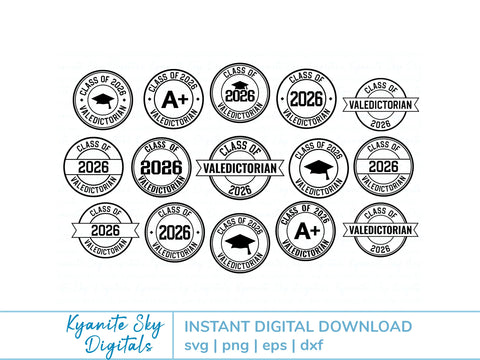 2026 Valedictorian Salutatorian SVG Bundle graduation graphics vinyl cut files SVG Kyanite Sky Digitals 