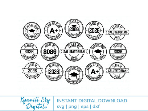 2026 Valedictorian Salutatorian SVG Bundle graduation graphics vinyl cut files SVG Kyanite Sky Digitals 
