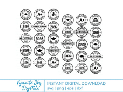 2026 Valedictorian Salutatorian SVG Bundle graduation graphics vinyl cut files SVG Kyanite Sky Digitals 