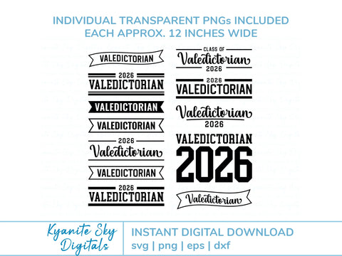 2026 Valedictorian SVG bundle, graduation vinyl cut files, grad PNG clipart SVG Kyanite Sky Digitals 