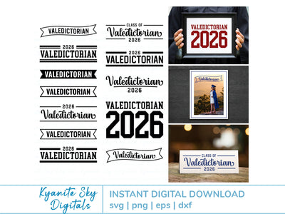 2026 Valedictorian SVG bundle, graduation vinyl cut files, grad PNG clipart SVG Kyanite Sky Digitals 