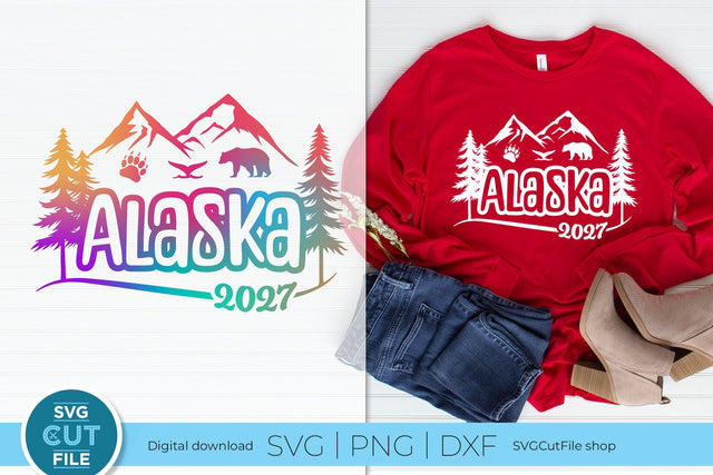 2027 Alaska svg - Alaska SVG vacation or Trip with Mountains SVG SVG Cut File 
