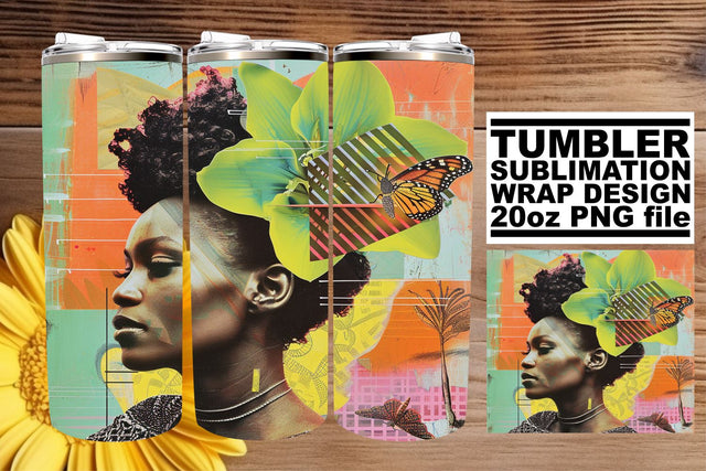20oz Abstract Artistic Wrap Black Woman Tumbler Design Sublimation afrosvg 