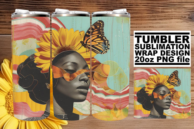 20oz Abstract Artistic Wrap Black Woman Tumbler Design Sublimation afrosvg 