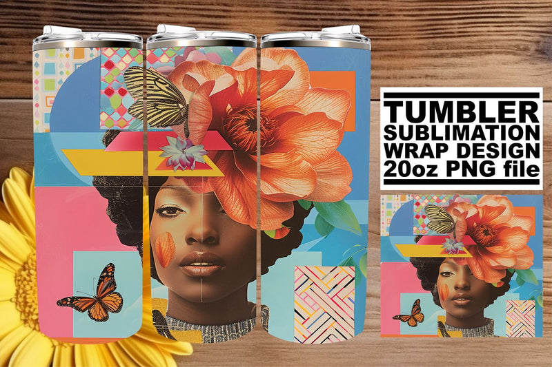 20oz Abstract Tumbler Wrap Black Woman Artistic Art Sublimation afrosvg 