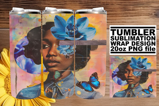 20oz Abstract Tumbler Wrap Black Woman Artistic Design Sublimation afrosvg 