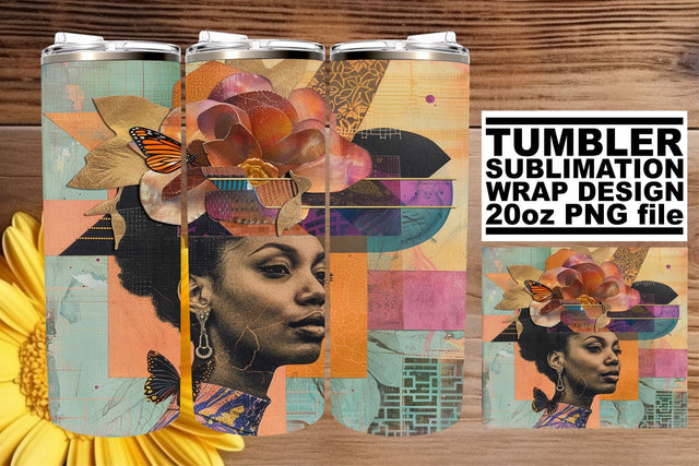 20oz Artistic Abstract Black Woman Tumbler Wrap Design Sublimation afrosvg 