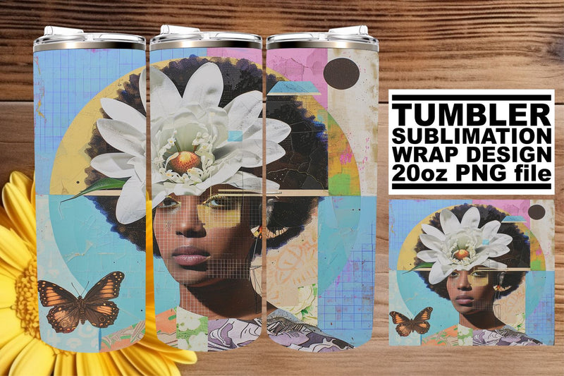20oz Artistic Abstract Tumbler Wrap Black Woman Design Sublimation afrosvg 