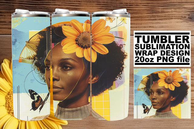 20oz Artistic Black Woman Abstract Tumbler Wrap Style Sublimation afrosvg 