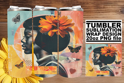 20oz Artistic Black Woman Tumbler Wrap Abstract Design Sublimation afrosvg 