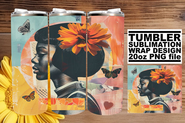20oz Artistic Black Woman Tumbler Wrap Abstract Design Sublimation afrosvg 