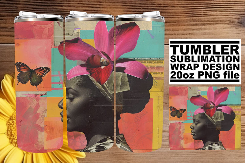 20oz Artistic Black Woman Wrap Tumbler Abstract Sublimation Sublimation afrosvg 