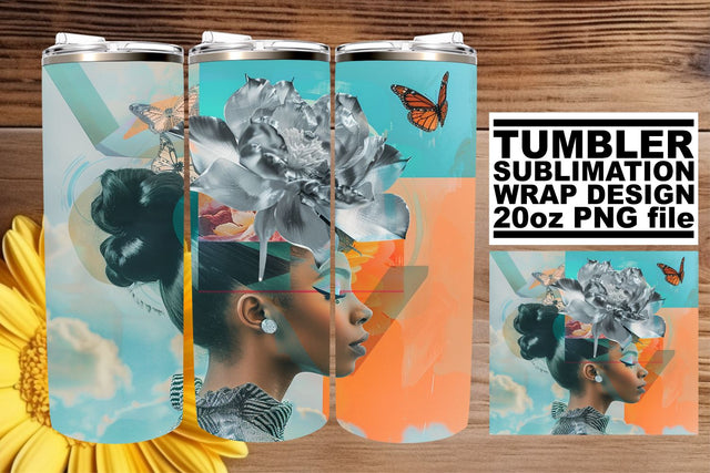 20oz Artistic Tumbler Wrap Black Woman Abstract Design Sublimation afrosvg 