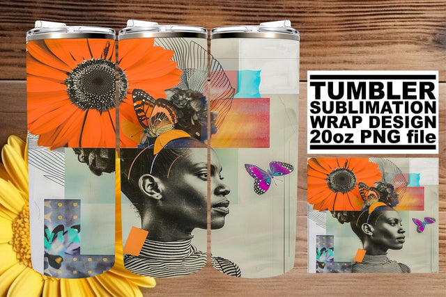 20oz Artistic Tumbler Wrap Black Woman Abstract Style Sublimation afrosvg 