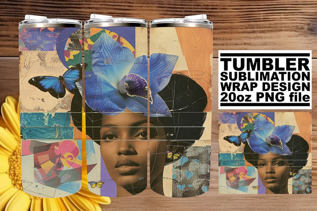 20oz Artistic Wrap Abstract Black Woman Tumbler Design Sublimation afrosvg 