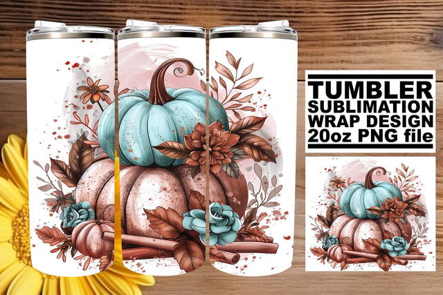 20oz Autumn Pumpkin Watercolor Tumbler Wrap Sublimation afrosvg 