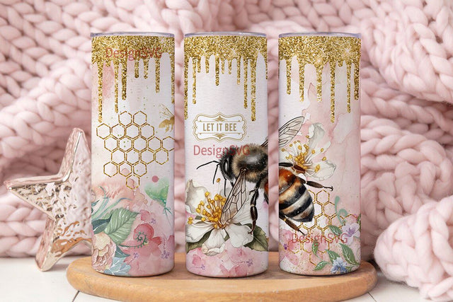 20oz Bee and Floral Tumbler Wrap Digital Design - Straight & Tapered PNG Templates - DIY Graphics for Tumblers - Instant Download Sublimation DesignSVG 
