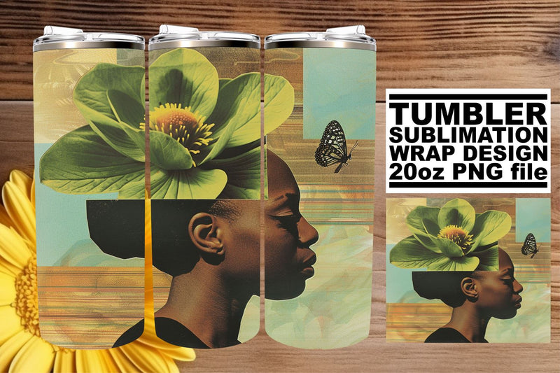20oz Black Woman Abstract Art Tumbler Wrap Sublimation Sublimation afrosvg 