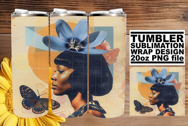 20oz Black Woman Abstract Wrap Artistic Tumbler Style Sublimation afrosvg 