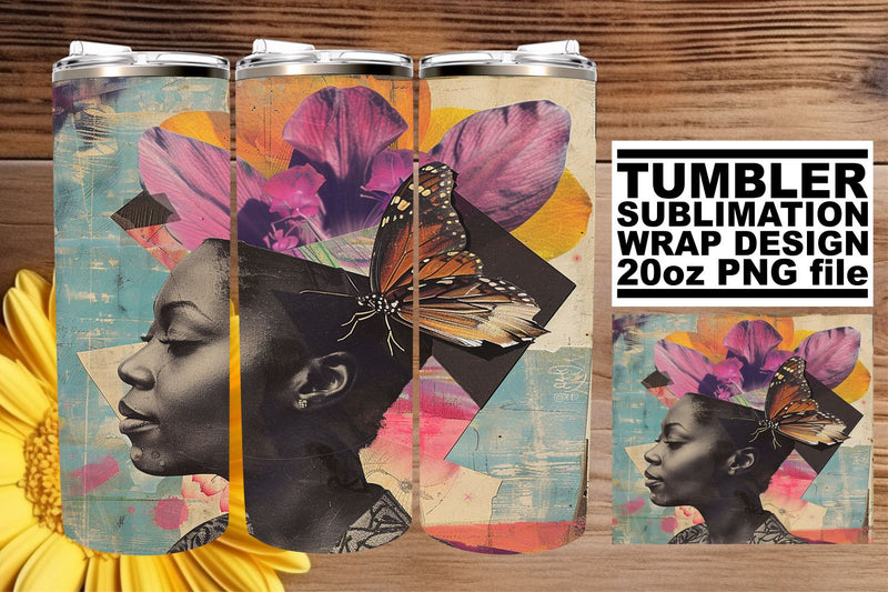 20oz Black Woman Tumbler Wrap Abstract Artistic Sublimation Sublimation afrosvg 