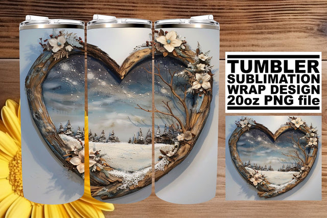 20oz Christmas Tumbler Wrap 3D Heart Frame Sublimation Sublimation afrosvg 